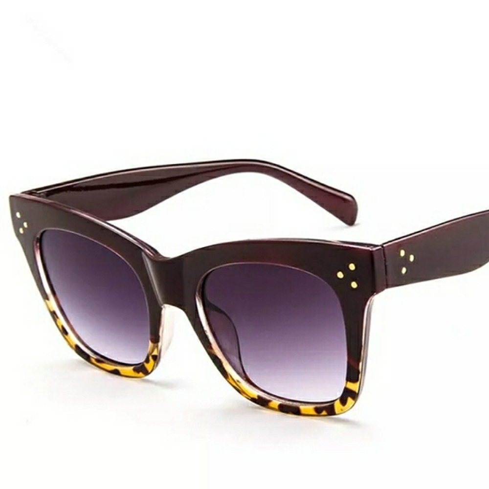 New Women's Oversized 2-Tone Animal Print Cat Eye Sunglasses - Picture 1 of 8